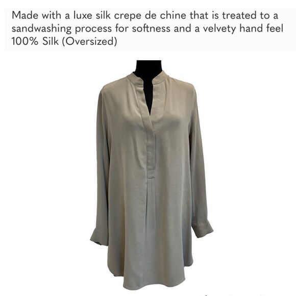 ARITZIA Babaton taupe brown Peverell 100 % silk long sleeve V-neck tunic blouse - Picture 5 of 14